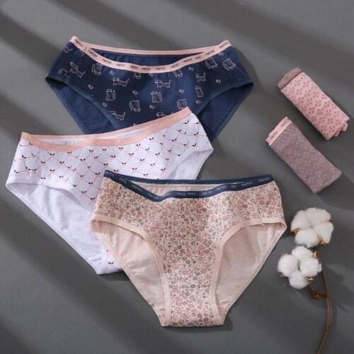 FINETOO 2021 new women Cute printed underwear cotton letter mid-waist breathable teen girl panties lingerie femme Briefs M-2XL