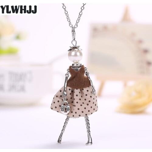 YLWHJJ new women trendy doll maxi long necklace & pendant handmade dress girl cute brand hot white pearl fashion jewelry female
