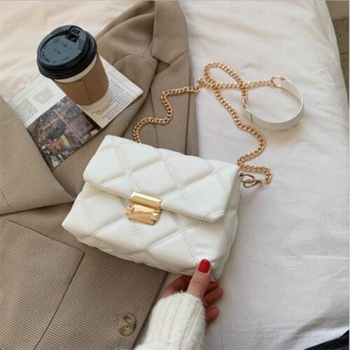 Small Diamond Lattice Chain Crossbody Bag Luxury Women Leather Handbag Trendy Plaid Messenger Bag Lady Quilted Flap Shoulder Bag