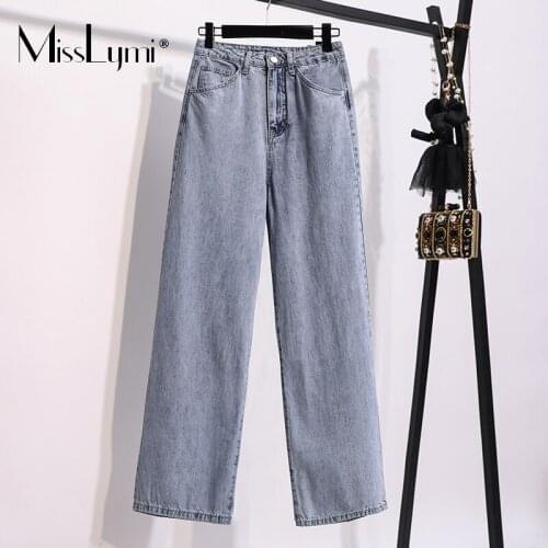 MissLymi L-5XL Plus Size Harajuku Womens Jeans Autumn 2021 Korean Fashion High Waist Ladies Casual Loose Wide Leg Pant Oversize
