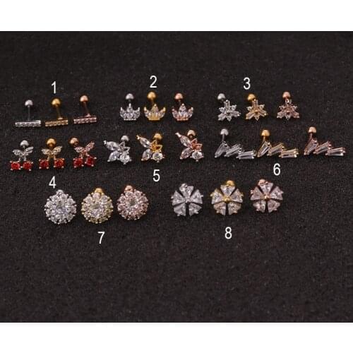 1Pc straight simple Red Cherry Snowflake Steel Cartilage Helix Tragus Conch Rook Helix Jewelry Stud Earring Piercing Jewellery