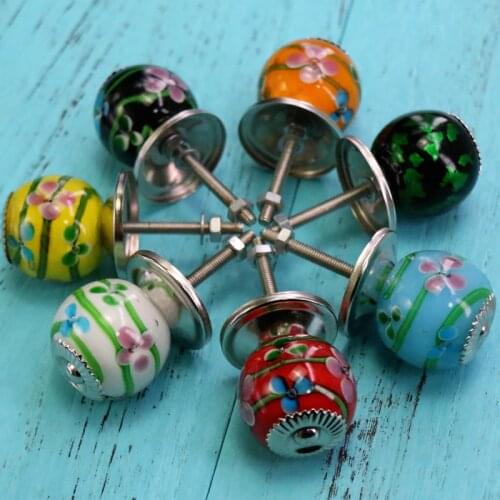 1x Japanese style Glass Door Knobs Colored Glaze Drawer Cabinet Wardrobe Kitchen Handle Knob Furniture Hardware