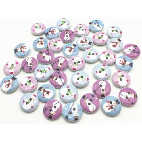 100pcs 15mm Christmas Mixed Wooden Buttons 2 Holes Round Sewing Snowman Button Embellishments For Scrapbooking