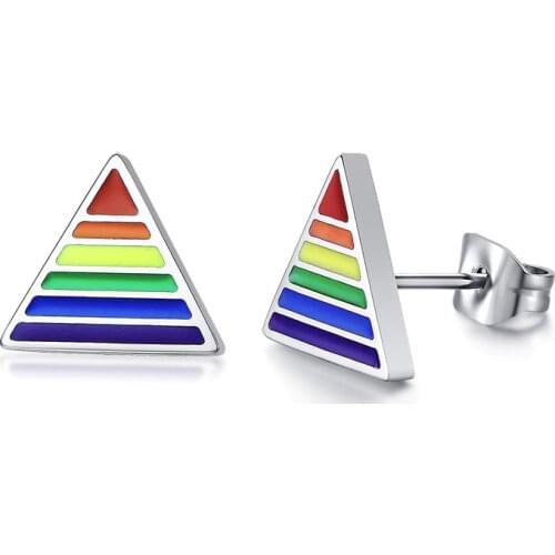 2021 LGBT European And American Style Stainless Steel Material Rainbow Five-pointed Star Triangle Earrings Suitable For Couples