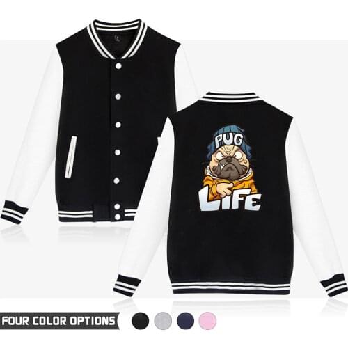 2021 FUNNY PUG Print Autumn Winter Holiday Preppy Unisex Novelty Style Hip Hop Punk Kawaii Baseball Uniform Clothes