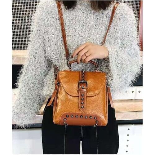 2021 Woman Bags INS Style Exceed Fashion Girl Portable Both Shoulders Package Backpack Bags For Women Female Rivet Small Ladies