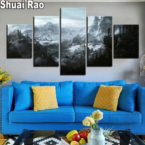 5 Piece Set Diamond Embroidery Mountain Fog Landscape Diamond Art 5D Diamond Painting Mosaic Full Square/Round Wall Stickers