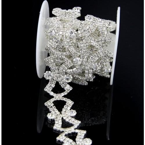 5Yards Rhinestone Bridal Wedding Dress Costume Appliques Sew On Crystal Trim Gold Silver Rose Golden