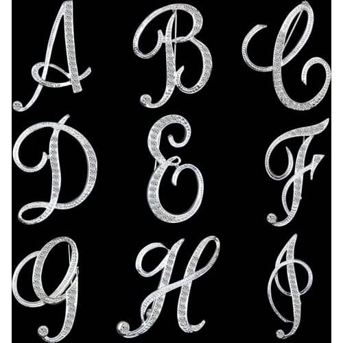 A-Z Letter Word Brooches for Men Women Metal Men Rhinestones Crystal Rhinestone Suit Shirt Collar Lapel Pin Accessories