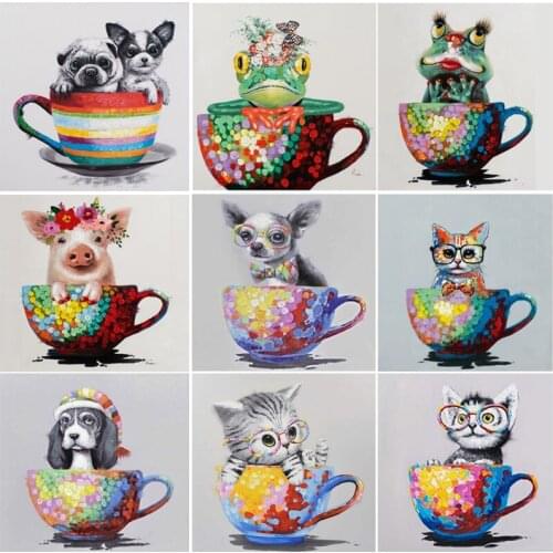 2021 Full square/round drill 5D DIY diamond painting In the cup cute animals Embroidery Pattern cross stitch mosaic room decor