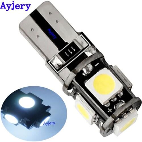 AYJERY 100Pcs T10 5050 5Led Canbus W5W Led Bulbs 168 194 White Signal Lamp Dome Reading License Plate Light Car Interior Lights