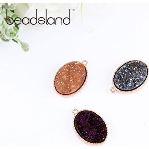 Beadsland Single Hole Oval Shape Bordered Natural Stone Pendant For DIY Necklace Woman Girl Gift 40380