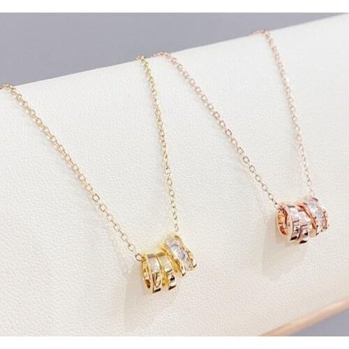 BOTU 2021 New Fashion Creative Three-Ring Round Shape Pendant Necklace Womens Multi-Ring Rose Gold Jewelry for Women