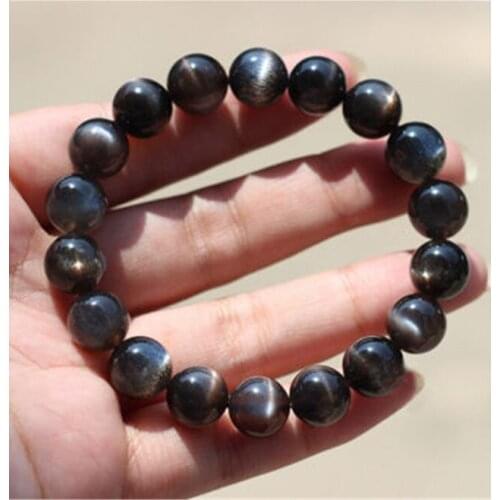 10mm Genuine Natural Black Sunstone Bracelet Women Men Stretch Natural Moonstone Crystal Round Bead Bracelet