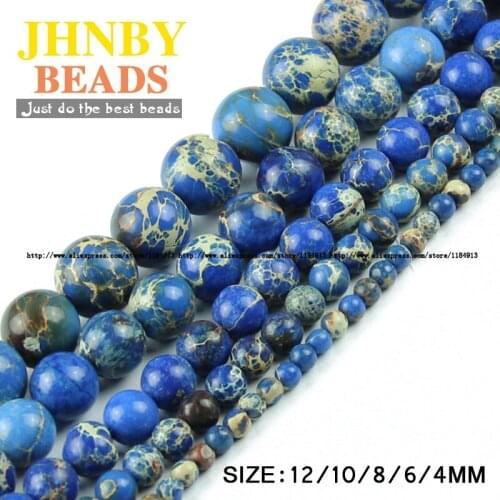JHNBY Royalblue Imperial pine beads Natural Stone Top quality Loose beads 4/6/8/10/12MM Jewelry bracelet accessories Making DIY