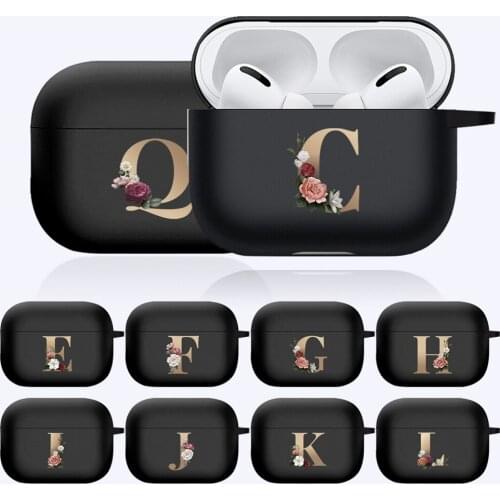 Earphone Case for Apple AirPods Pro Flower Golden Letter Series Earphone Sleeve Soft Silicone Matte Black Headphone Accessories