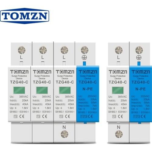 AC SPD Din rail 1P+NPE 3P+NPE 50KA T1 T2 385V 255V House holde Surge Protector Protective Low-voltage Arrester Device