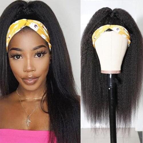 DLME Headband Wig Brazilian Kinky Straight Hair Wigs For Black Women Glueless Wig With Headband Scarf Wig Remy Hair