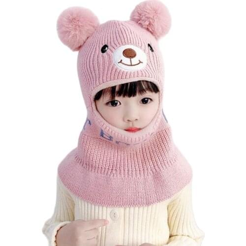 Doitbest Boy girl Beanie Protect neck Cartoon bear Windproof Winter 2 to 5 years old Child knit hat kids girls Earflap Caps