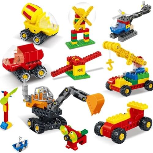 City Engineering Construction Building Blocks Mechanical Gear Technical Large Partical Bricks Children Science Educational Toys
