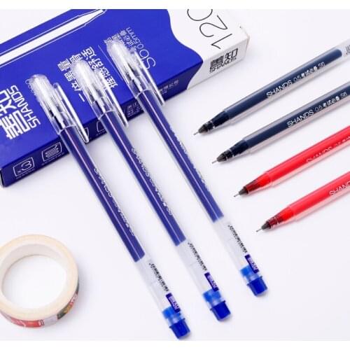 Needle Gel Pens Triangle Transparent Pen Holder 0.5MM Black/Blue/Red Ink Neutral Caneta For School Office Supplies 12Pcs/Sets