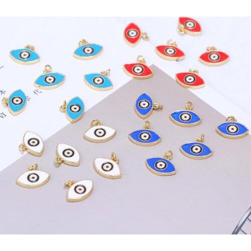 Juya 5Pcs/Lot Handicraft Enamel Greek Turkish Blue White Red Evil Eye Charms For Handmade Fashion Lucky Pendant Jewelry Making