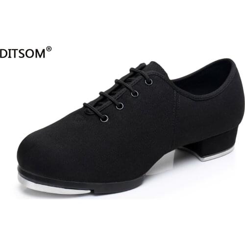 Classic Cloth Clogging Tap Shoes For Men And Women Lace Up Middle Heel Aluminum Sole Jazz Clogging Shoe Size EU34-EU45