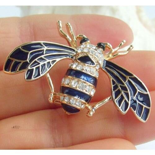 Lovely 1.77" Honeybee Bee Brooch Pin Clear Rhinestone Crystal BR11320C1
