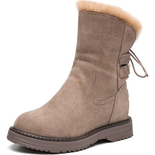 Nice Winter Increased Wedge Shoes Women Snow Boots Leather Back Lace Up Nice Pop Female Ankle Boots Platform Cotton Snow Shoes