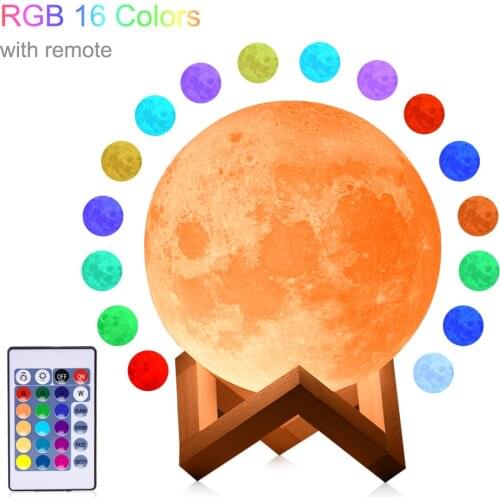Rambery moon lamp 3D print night light USB Rechargeable lamp lights 16 Colors Change Remote LED creative moon light gift