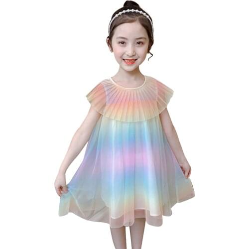 Summer Dresses For Girls Rainbow Color Girls Dress Teenage Childrens Costumes For Girls 6 8 10 12 14