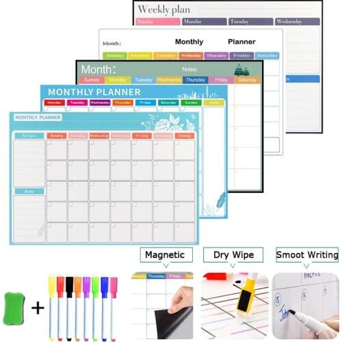 Magnetic Weekly Monthly Planner Calendar Dry Erase Board for Kids Message Memo Fridge Magnet Whiteboard marker Wall Door Sticker