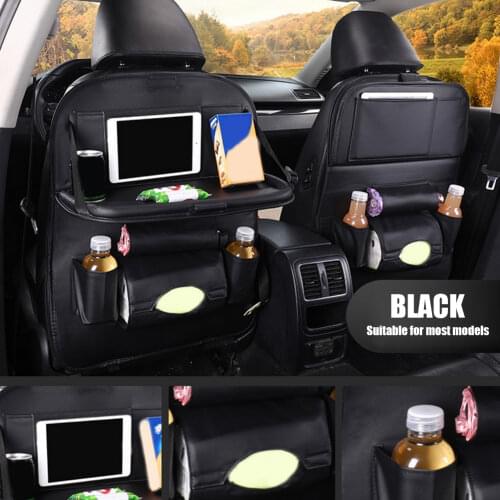 Multifunctional Car Backseat Organizer with Foldable Table PU Leather 6-Pocket Auto Storage Bag Seat Back Protector Kick Mat