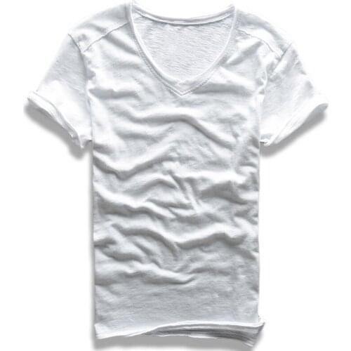 Fashion Casual Men T Shirt Deep V Neck Vintage Men T Shirts Brand Designer European Style Outfit Clothes Summer Streetwear A750