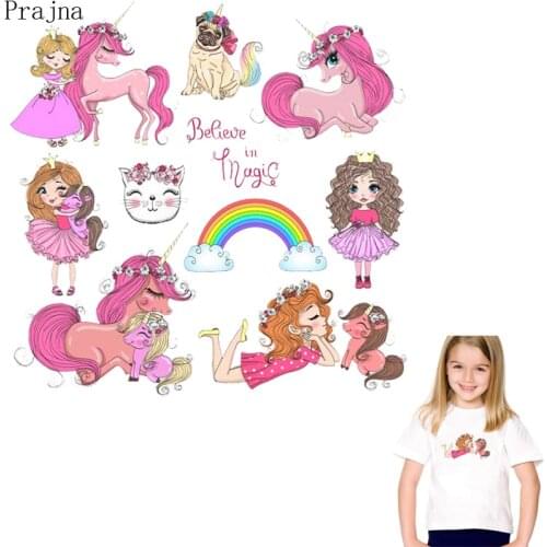 Prajna Unicorn Girl Iron On Transfers Patches For Clothes T shirt Iron Heat Transfer Vinyl Patch Stickers Thermal Applique Badge