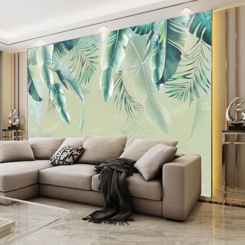 Nordic Fresh Leaf Wallpaper Hand-Painted Banana Leaves Tv Background Wall Paper Living Room Sofa Mural