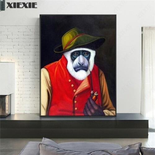 Wall Art Canvas Painting Animal Picture Poster Monkey Chimp Drinking Wine Smoking Wall Pictures Living Room Home Decor