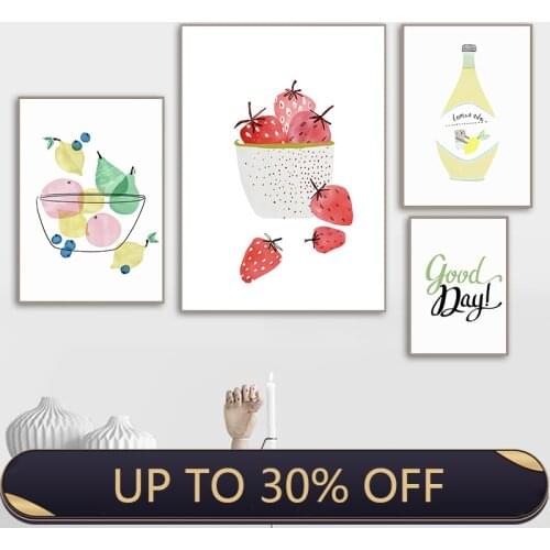 Funny Fruit Kitchen Wall Art Poster Nordic Cartoon Lemon Strawberry Kitchen Canvas Painting Bathroom Bedroom Home Decoration