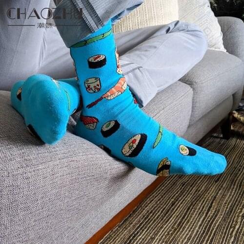 CHAOZHU Combed Cotton Coffee Cup Panda Cartoon Funny Crew Socks Male Female Men Women Long Jacquard Fancies Boys Autumn Winter