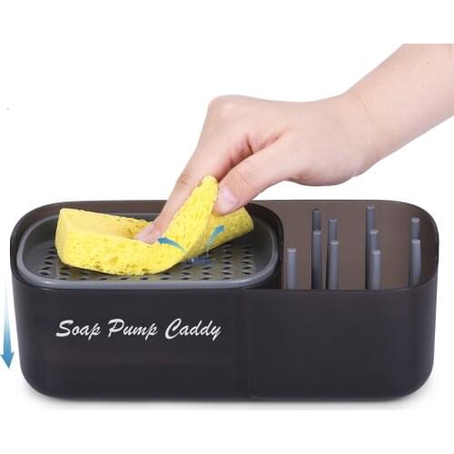 New style kitchen cleaning dishwashing brush pot detergent press dispenser Sponge soap box rack