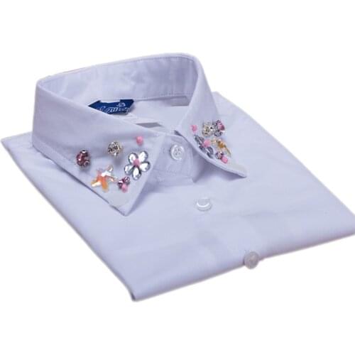 Autumn and winter all-match rhinestone false collar female shirt decoration winter shirt white collar