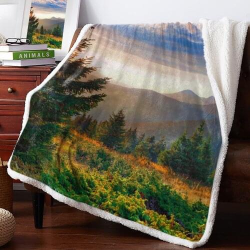 Sunset Mountain Peak Autumn Throw Blanket Print Soft Fleece Blanket for Beds Sofa Plush Bedspreads Winter Sheet Cover Home Decor