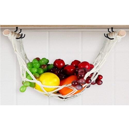 Kitchen Fruits Vegetables Hanging Basket Creative Pastoral Style Household Cotton Rope Woven DIY Fruit Hammock With Hook