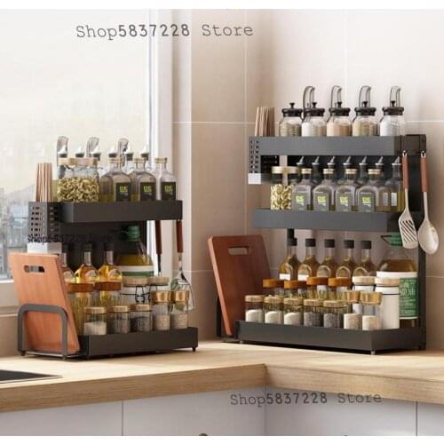 Stainless steel kitchen shelf tabletop multi-function supplies put seasoning knife holder chopsticks condiment storage rack