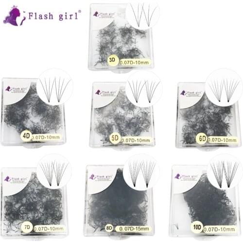 Drop ship！Flash girl Makeup Short Stem Premade Fans 1000 Fans in One Box 0.07 D Private Label Russia Volume Lashes Bulk Lashes