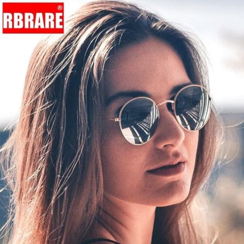 RBRARE Classic Alloy Small Frame Sunglasses Women Reflective Lens Sun Glasses Vintage Metal Frame Oculos Feminino Pink Mirror