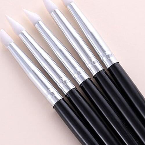 5Pcs Black Rod Silicone Pen For Painting Wooden Handle Nail Art Manicure Pencil Nail Art Brush Accessories for Nail DIY Tools