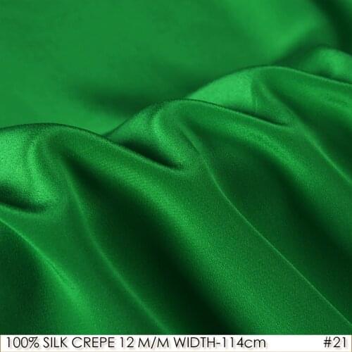 SILK CREPE DE CHINE 114cm width 12momme/100% Natural Mulberry Silk Fabric DIY Matt Color Women Evening Dress Bamboo Green NO 21