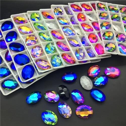 TopStone AB Colors 18x25mm Glass Crystal Oval Rhinestone Pointed back fancy stone DIY Garment Stones