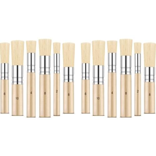 New 12 Pieces Wooden Stencil Brushes Painting Bristle Brushes for Acrylic Oil Watercolor Art Painting Stencil Project